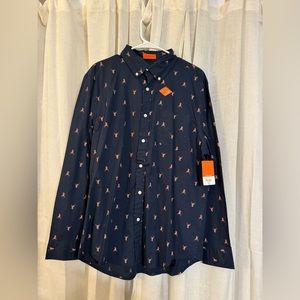 Large navy men’s dress shirt with dear and scarfs brand new with tags